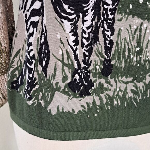 Nygard Women's Top Knit Zebra Beads Sequins V Neck Mesh Sleeves Size M - Picture 6 of 12